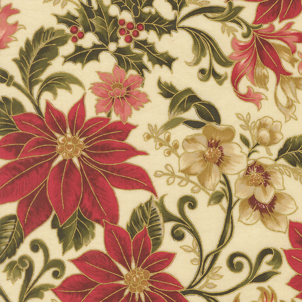 Merry Manor Metallic Cream Floral